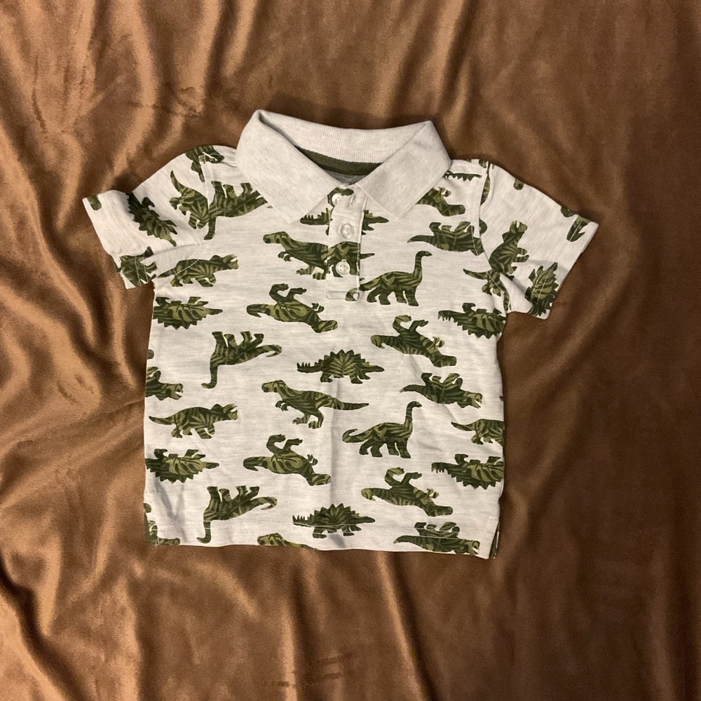 Kids Headquarters White and Green Dinosaur Polo Shirt